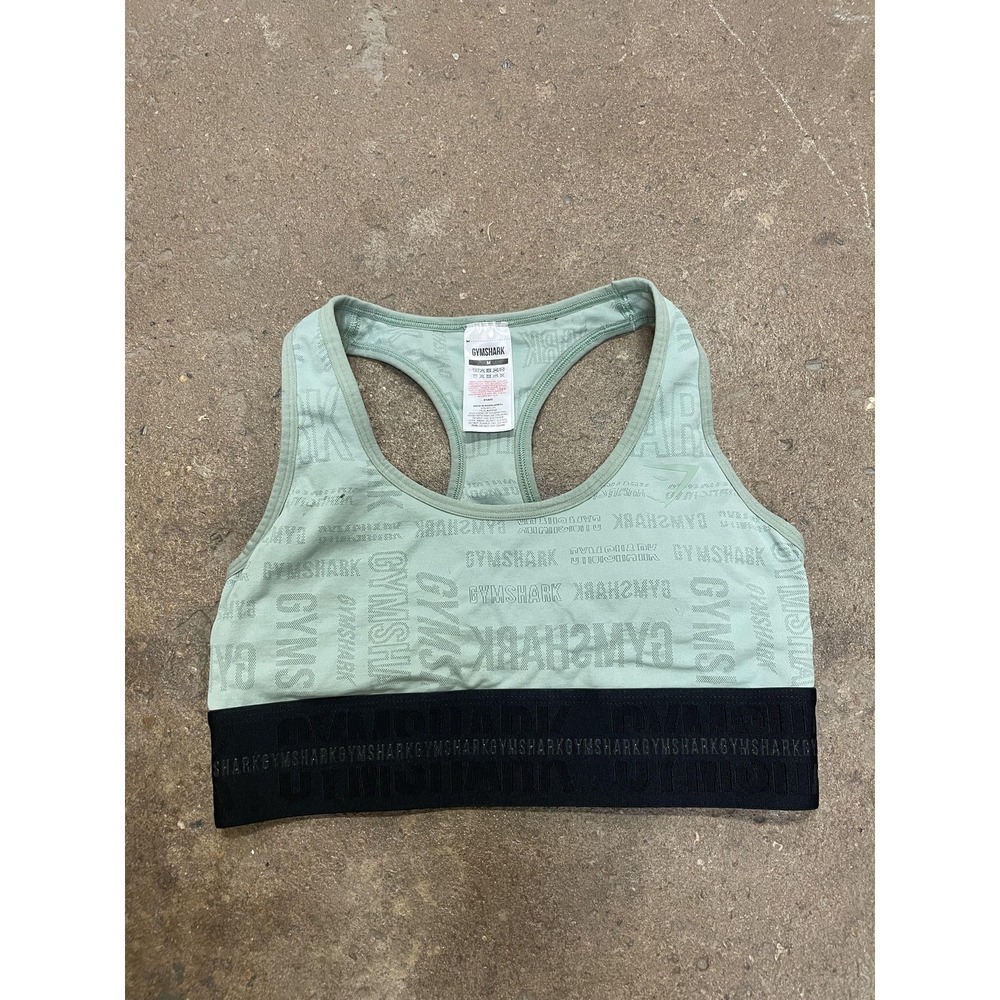 Gymshark Sports Bra Womens Medium Green Logo Racerback‎ Seamless Yoga Running